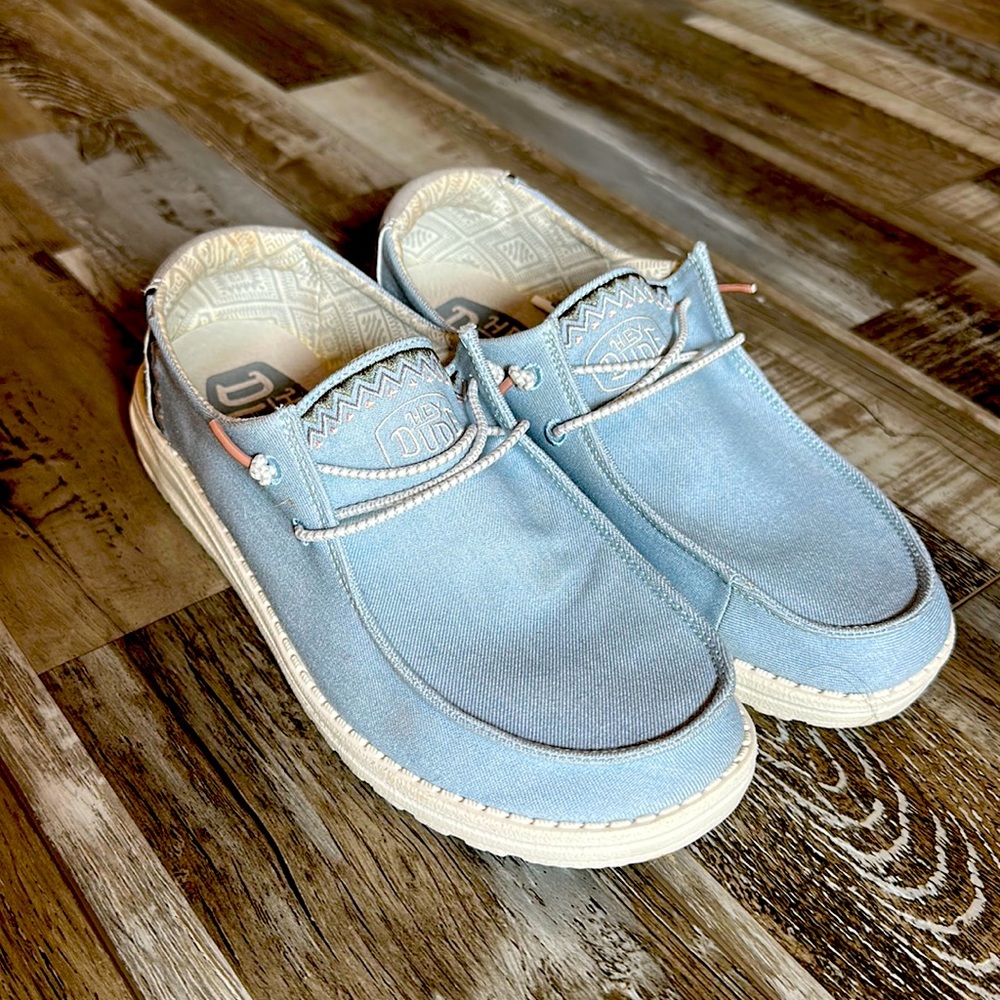 Baby Blue Hey Dudes, Size 8, In great condition- only worn twice